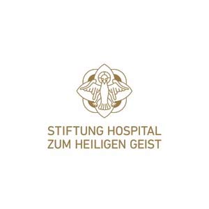 Goldfarbenes Logo mit stilisierter Taube über dem Text Stiftung Hospital zum Heiligen Geist