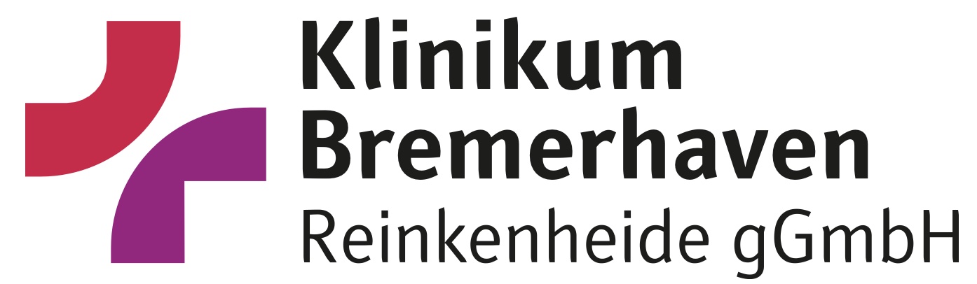 Logo des Klinikum Bremerhaven Reinkenheide gGmbH mit rotem und lila Symbol